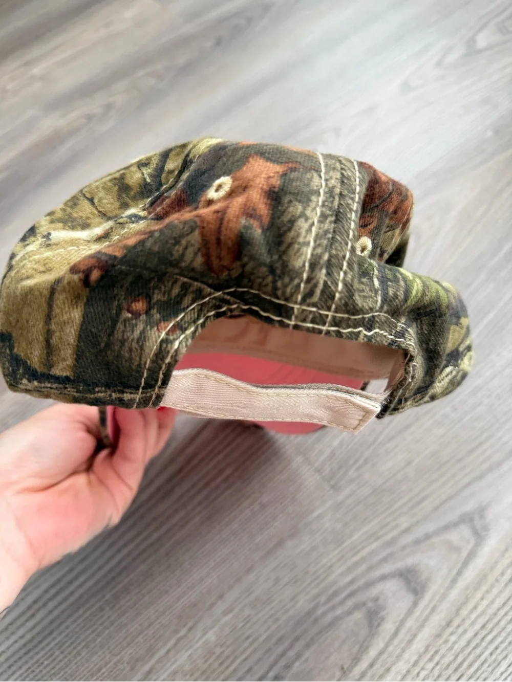 Y2K Mossy Oak Camo Cap with Pink Visor Rhinestones and Tan Front